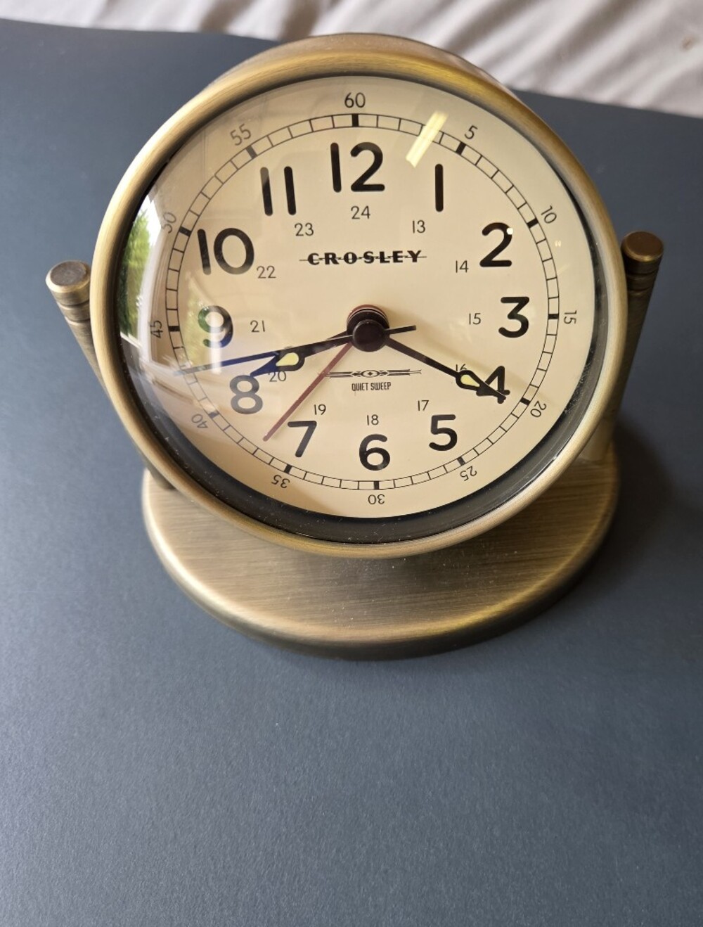 Crosley Brass-Tone Desktop Swivel Clock with Cream Dial and Black Numerals